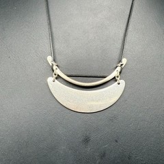 VTG Black Cord Geometric Crescent Pendant Necklace Silver Tone