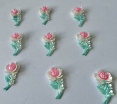 30 Mm Vintage Japanese Flower With Stem Multi Color FlatBack 24 Pcs