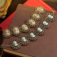 Vintage Black Cameo Portrait Bracelet Victorian Style Adjustable Link Unique