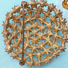 Kraemer Signed Domed Round Large Vintage Gold Toned Brooch Openwork Flowers