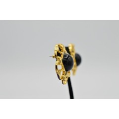 Vintage Cabochon Earrings Chain Link Round Gold Black Beaded Chunky NOS 1980s 9H