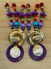 Vintage Multicolor Beaded Dangle Drop Earrings Clip On 4” Long