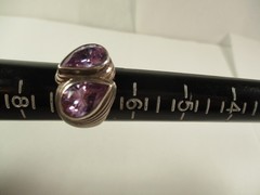 Vintage Contemporary Style Sterling Silver Twin Pear Shape Amethyst Ring 7.5