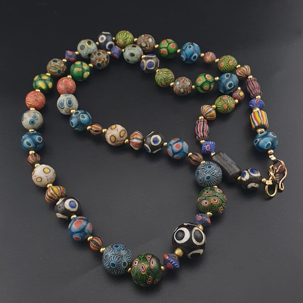 Ancient Venetian Style Mix Gabri Glass Beads Necklace 26in 10.7–13.7mm