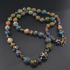 Ancient Venetian Style Mix Gabri Glass Beads Necklace 26in 10.7–13.7mm