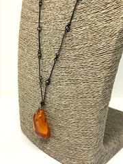 Old Amber Pendant Vintage Natural Baltic Yellow Honey Bead With Chain 13,6g19032