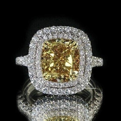 3Ct Cushion Cut Lab-Created canary Diamond Engagement Ring 14K White Gold Plated