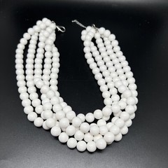 Vintage 5 Strand White Lucite Beaded Adjustable 21”-23” Necklace (B6)