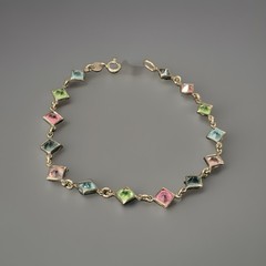 VTG ITALIAN STERLING SILVER BRACELET BEZEL SET MULTI COLOR GLASS STONES 7”