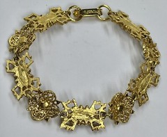Florenza Vintage 7” Signed Faux Pearls Goldtone Ornate Bracelet (1407)
