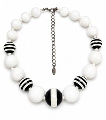 VTG VCLM Signed Mod Black White Striped Resin Bead Statement Choker Necklace 80s