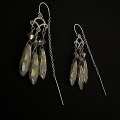 ESTATE STERLING SILVER PORCELAIN BEAD DANGLE CHANDELIER THREADER EARRINGS 1 3/4”