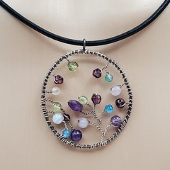 Artisan Tree of Life Pendant 925 Clasp Necklace 15in Leather Mixed Bead Handmade