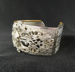 Vintage Silver Plate Filigree Hinged Bangle Bracelet 1930’s Anna Donnally