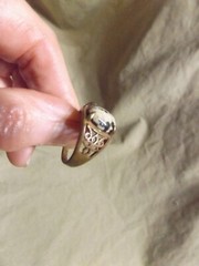 Vintage Cast Brass? Ring Dalmatian Jasper Oval Stone Unused Size 8.25+
