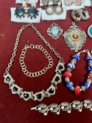 Vintage Silver Tone Jewelry Clip on Earrings Bracelet Necklace Pendant Lot of 23