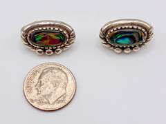 Darling Dainty Vintage 21st and Stone Abalone Sterling Silver Clip-On Earrings