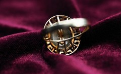 Vintage – Chinese – 10k Gold – Jade Ring W/ Gold Longevity Symbol – Sz 7 – 2.83g