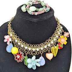 Multicolor Statement Necklace Layered Boho Bib Charm Flowers Eclectic Colorful