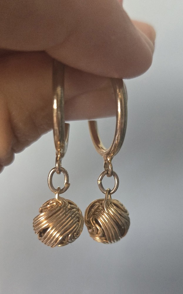 Vintage Gold Tone Wire Wrapped Love Knot Hoop Earrings Dangle Drop