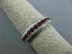 ESTATE .99CT DIAMOND & AAA RUBY 14K WHITE GOLD 3D 3 ROW WEDDING ANNIVERSARY RING