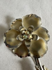 Vintage Flower Power Brooch Aurora Borealis Rhinestone Retro Statement Jewelry