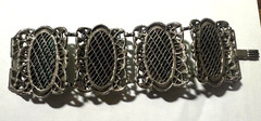 VTG 1950s-1960s SELRO SELINI? CHUNKY AQUA LUCITE GLITTERY SHELL PANEL BRACELET
