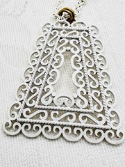 Vintage 1960s Crown Trifari Gold Tone White Enamel Large Pendant 28 In Necklace