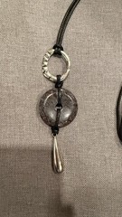 Vintage Stone and Silver Pendant Necklace on Adjustable Leather Cord