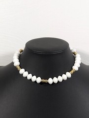 Vintage White Lucite Sattelite Bead Gold Tone Choker Neckalce MCM Retro 17 in