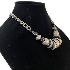 Natori Statement Necklace Silver Rhinestone Large Metal Beaded Chain