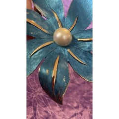 Vintage Kramer OS Blue Enamel Flower Brooch Clip On Earrings Set Gold Tone Chic