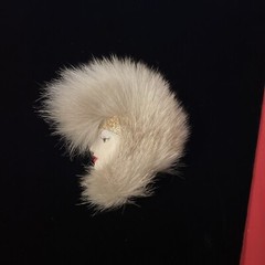 Vintage 1980’s Art Deco Style Lady Profile Brooch Fur Mohawk White Face Eyeliner