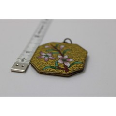 Vintage Cloisonné Enamel Floral Pendant Yellow Octagon Asian Charm