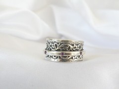Vintage Sterling Silver 925 Natural Amethyst Spin Spinning Vine Ring 9.5