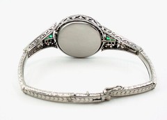 Important Deco Black, Starr & Frost Platinum Diamond Emerald Bracelet Wristwatch