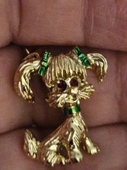 3 Vintage Gerry’s Dog Pins Gold Tone Red Rhinestone Eyes