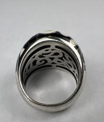Belle Etoile Sterling Silver Black & White Enamel CZ Statement Ring Size 7.75