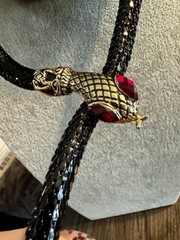 DL Auld Vintage Chainmail Mesh Snake Belt Necklace Black Gold Lariat Choker 42”