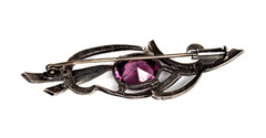 Sterling Silver Antique Edwardian Amethyst & Marcasite Brooch Pin Trombone Clasp