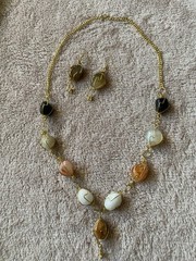 Polished gemstones necklace-earring set vintage
