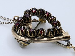 Antique Victorian Bohemian Garnet Heart Cross Pendant Brooch Necklace Rose Cut