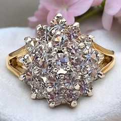 Vintage 1980s CZ Cocktail Ring Size 5 Halo Dome Two Tone Gold Plated – 14G