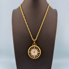 Vintage Lucerne Watch Pendant Necklace Gold Tone Floral Etched Ornate 24″ READ