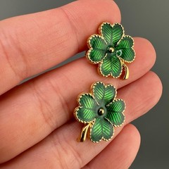 Vintage Enamel Stud Earrings Lot Signed Poinsettias Shamrocks USA Hearts Holiday