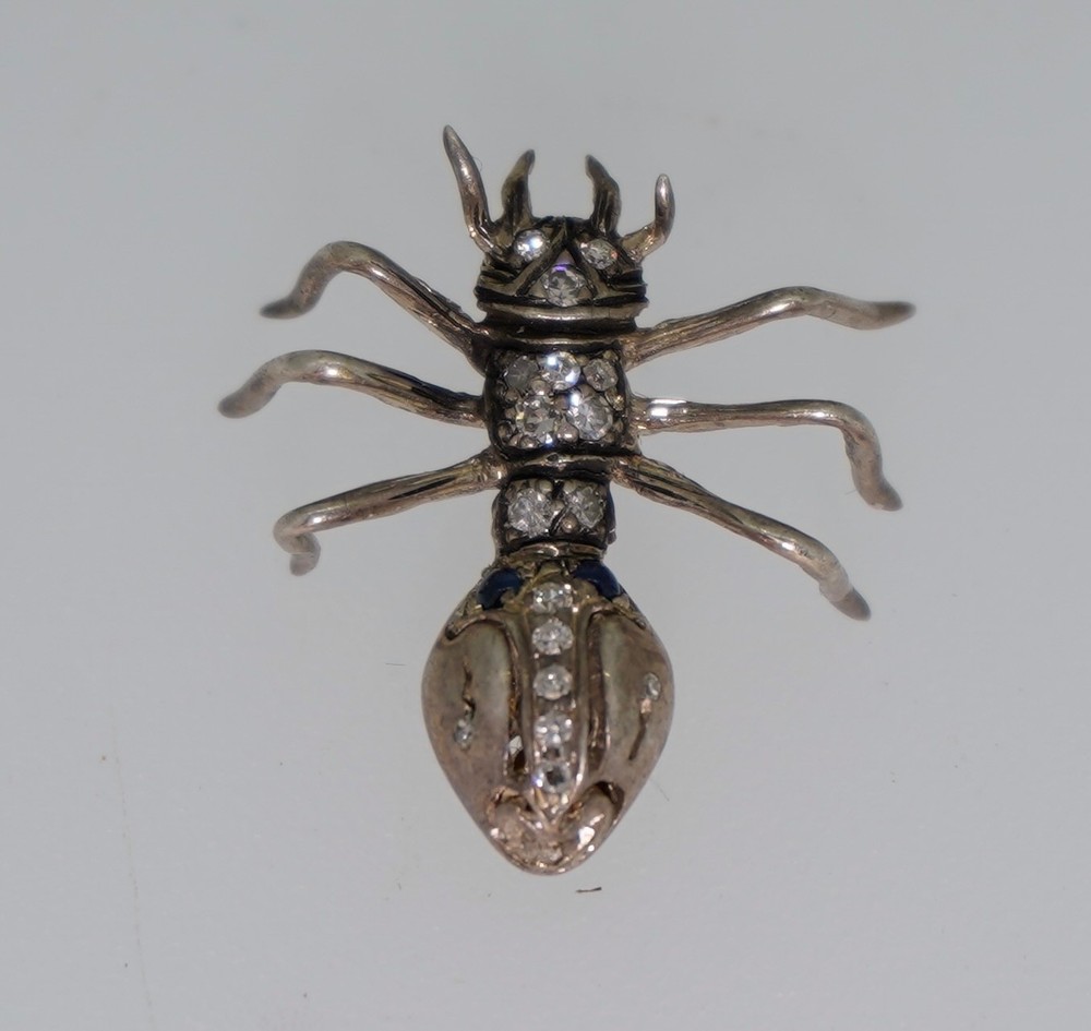 18K & Sterling Diamond and Sapphire Ant Pin