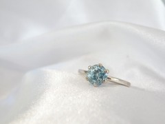 Vintage Sterling Silver 925 Heated Natural Blue Topaz Solitaire Ring Size 8