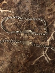 Vintage Silver Jewelry Set- Chain Link And Plate Design- Necklace And Bracelet