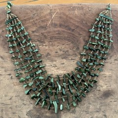 Vintage 5 Strand Faux Jade Green Shell Nugget Bead Choker Necklace Hook Closure