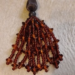 Vintage Beaded Statement Necklace Brown Black Glass Metal Tassel Pendant